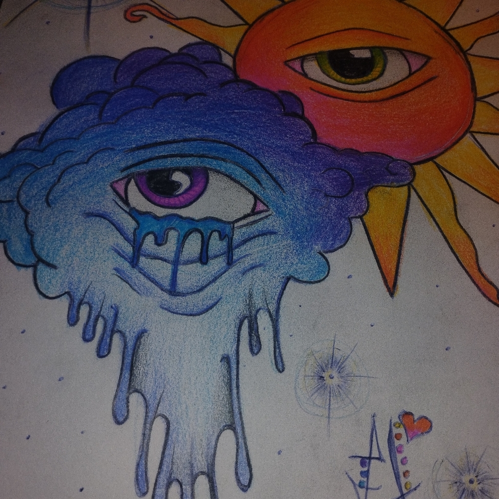 Hand Made Trippy Drawing Sun Eye (30-9in x 12in)